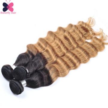 Ombre Brazilian Virgin Hair Loose Deep Wave 3 Bundles 300g Wavy Human Hair Weave