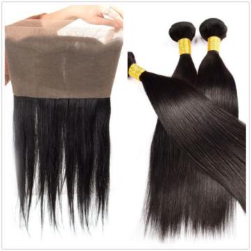 360 Lace Frontal Closure with 3 Bundle Brazilian Virgin Straight Human Hair Weft