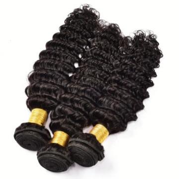 3 Bundle 300g Brazilian Virgin Hair Deep Wave Human Hair Extension Natural Black