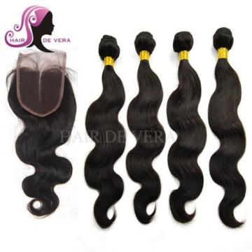 7A Brazilian Hair with Lace Closure 4 Bundles 100% Human Virgin Hair Body Wave