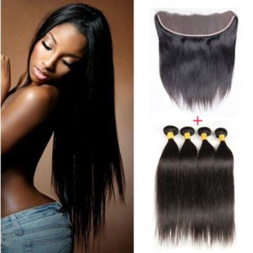 13*4 Lace Frontal Closure with 4Bundles Brazilian Virgin Hair Straight Full Head
