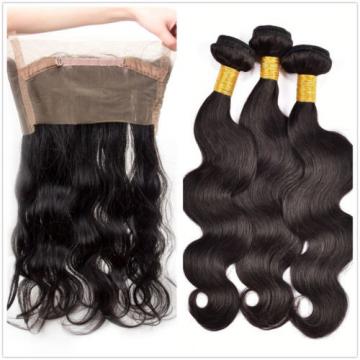 Brazilian Virgin Hair Body Wave Weft 3 Bundle 300g with 360 Lace Frontal Closure