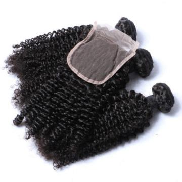 SALE Brazilian Human Virgin Hair Kinky Curly 4*4 Lace Closure with 3 Bundles 18&#034;