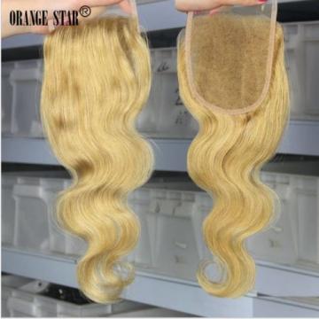 7A Brazilian Virgin Human Hair 3 Bundles With 27# Golden Blonde 4x4 Lace Closure