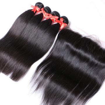 7A Peruvian  Virgin Human Hair Straight 13*4 Lace Frontal Closure with 3 Bundles