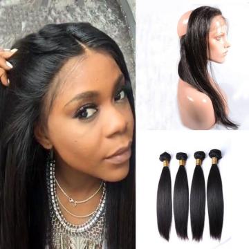 Peruvian Virgin Hair Straight 4bundles/200g &amp; 1pc Pre Plucked 360 Lace Frontal