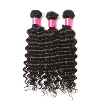 3 Bundles Deep Wave Peruvian Remy Virgin Human Hair Extensions With Lace Closure