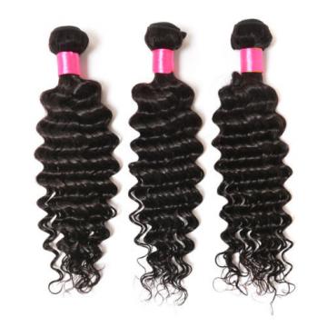 3 Bundles Deep Wave Peruvian Remy Virgin Human Hair Extensions With Lace Closure