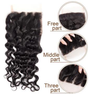 3 Bundles with Lace Closure Peruvian Virgin Hair Deep Wave Human Hair Extensions