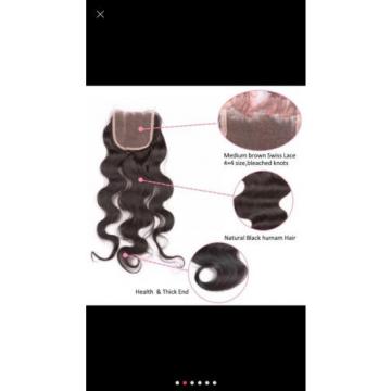 Peruvian 8A Virgin Hair Body Wave Lace Closure, Free, Middle, &amp; 3 Part. 12&#034;