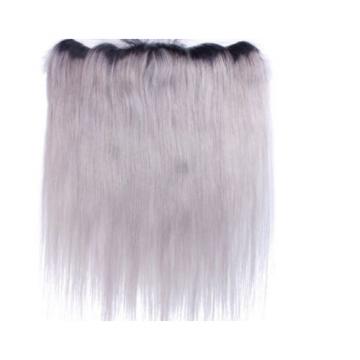Luxury Silky Straight Peruvian Dark Roots Grey Lace Frontal 13x4 Virgin Hair 7A