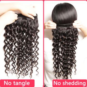 7A Peruvian Virgin Human Hair Deep Wave Curly 4*4 Lace Closure with 3 Bundles