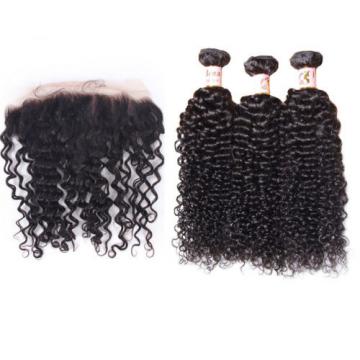 300g Peruvian 7A Curly Virgin Human Hair With 13x4&#034; Free Part Lace Closure
