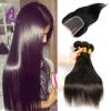 Straight Hair With Lace Closure Brazilian Virgin Human Hair 4Bundles Extension8A #1 small image