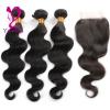 7A Brazilian Virgin Hair Body Wave 4*4 1PC Lace Closure with 3 Bundles Hair Weft