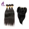 Straight Brazilian Virgin Hair  Remy Human Hair Weave with Closure 4 Bundles 7a #2 small image