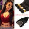 US Stock 4 Bundles Brazilian Virgin Straight Human Hair With 4*4 Lace Closure 8A