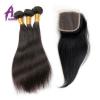 US Stock 4 Bundles Brazilian Virgin Straight Human Hair With 4*4 Lace Closure 8A #3 small image