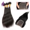 US Stock 4 Bundles Brazilian Virgin Straight Human Hair With 4*4 Lace Closure 8A #5 small image