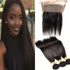 Straight Weave 360 Lace Closure with 3 Bundles Brazilian Virgin Human Hair Weft #1 small image