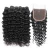 3 Bundles 100% Brazilian Virgin Human Hair Deep Curly Wave And Lace Closure 4*4 #2 small image
