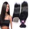 Brazilian Virgin Hair 3Bundles with Lace Closure Straight Human Hair Weft Weave