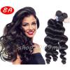 8A 3 Bundles Loose Wave Curly Peruvian Virgin Human Hair Extensions Weave Weft #1 small image