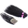 3 Bundles Curl Hair Weft with Lace Closure Virgin Peruvian Human Hair Weave #3 small image