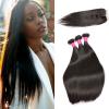 Peruvian Virgin Human Hair Extensions Straight 3 Bundles 300g With Lace Closure #1 small image