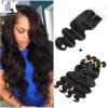 4 Bundles Body wave Hair Weft with Lace Closure Virgin Peruvian Human Hair Weave #1 small image