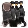 18/20/22 Hair Extension With 14&#034; Lace Closure Peruvian Virgin Straight Hair Weft #1 small image