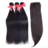 3 Bundles Straight Hair Weft with Lace Closure Virgin Peruvian Human Hair Weave