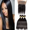 360 Lace Frontal Closure with 3 Bundles 300g Peruvian Straight Virgin Hair Weft #1 small image