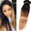 4 Bundles 50G Peruvian Virgin Straight Ombre Human Hair Extensions Weave Weft #1 small image
