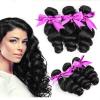 Loose wave 100% Virgin Hair 3 Bundles Peruvian Remy Human hair extensions Weave #1 small image