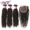 3 Bundles With 4*4 Lace Closure UNice 8A Virgin Peruvian Curly Human Hair Weft #2 small image