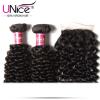 3 Bundles With 4*4 Lace Closure UNice 8A Virgin Peruvian Curly Human Hair Weft #3 small image