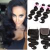 Peruvian Body Wave 4*4 1PC Lace Closure with 3 Bundles Human Virgin Hair Weave #1 small image