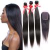 Peruvian Virgin Human Hair 3 THICKER Bundles &amp; 1PC Lace Closure 4x4inch