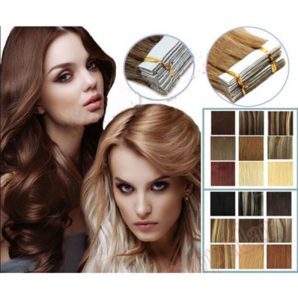 AAAA+16&#034;-24&#034; Tape In Skin Weft 100% Brazilian Virgin Remy Human Hair Extensions #2 image