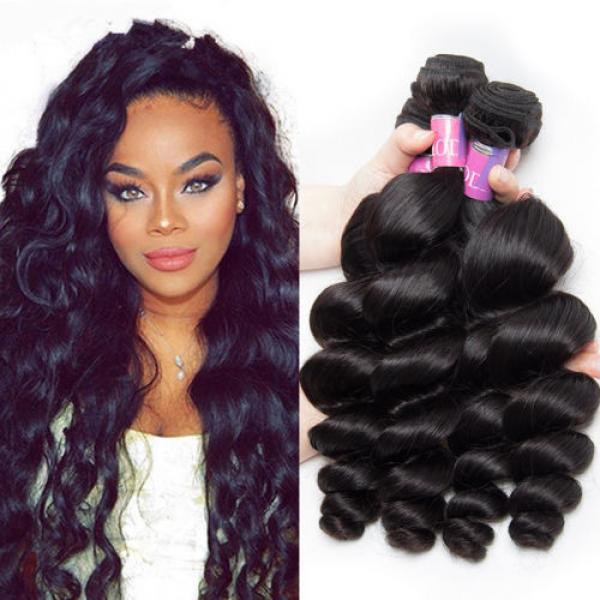 100% Brazilian Virgin Human Loose wave hair Extensions 1-3 Bundle Weave Weft #1 image