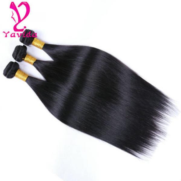 300G/3 Bundles Brazilian Human Hair Extensions Virgin Straight Hair Weft #1B #3 image
