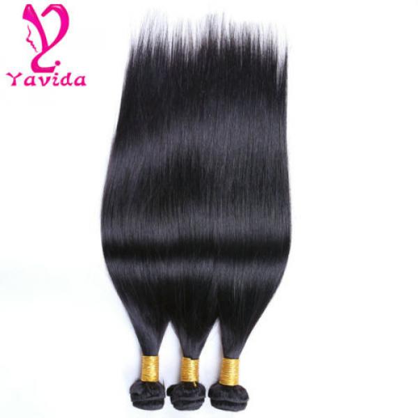 300G/3 Bundles Brazilian Human Hair Extensions Virgin Straight Hair Weft #1B #4 image