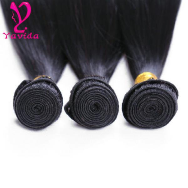 300G/3 Bundles Brazilian Human Hair Extensions Virgin Straight Hair Weft #1B #5 image