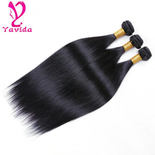 Cheap 300g/3 Bundles Brazilian 7A Straight Virgin Human Hair Extensions Weft #1B #3 image
