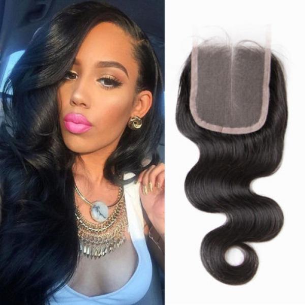 Virgin Brazilian Body Wave Human Hair 4*4 Lace Closure Free Middle Three Part #1 image