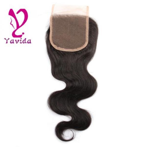 Virgin Brazilian Body Wave Human Hair 4*4 Lace Closure Free Middle Three Part #3 image
