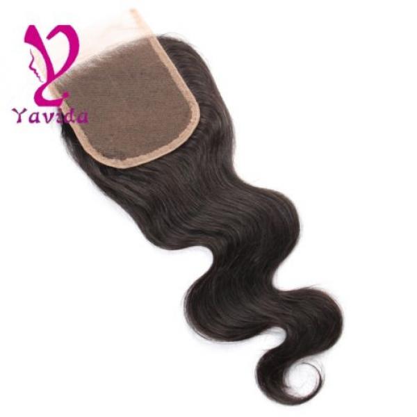 Virgin Brazilian Body Wave Human Hair 4*4 Lace Closure Free Middle Three Part #4 image