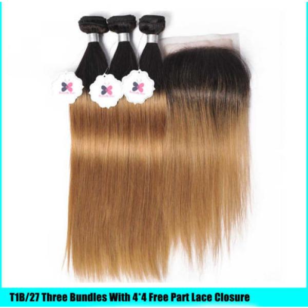 8A Ombre Human Hair 4 Bundles With Closure Straight Brazilian Virgin Remy Hair #2 image