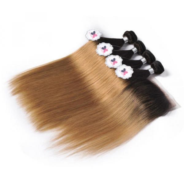 8A Ombre Human Hair 4 Bundles With Closure Straight Brazilian Virgin Remy Hair #4 image